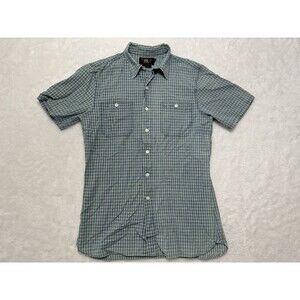 RALPH LAUREN DOUBLE R BUTTON UP SHORT SLEEVE SHIRT MEDIUM BLUE PLAID CHECKERED